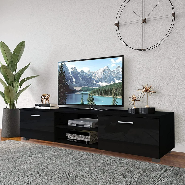 Hot selling royal black antique furniture tv stand and table wooden mdf modern style tv stand for 65 inch tv