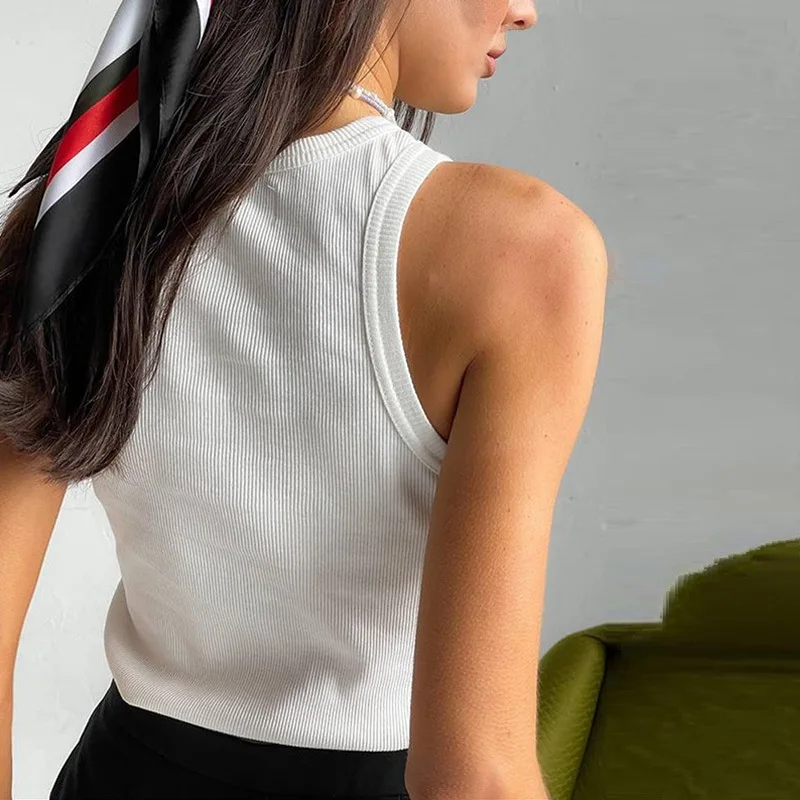 tiktok solid color knit vest slim fit sleeveless blouse women tank top