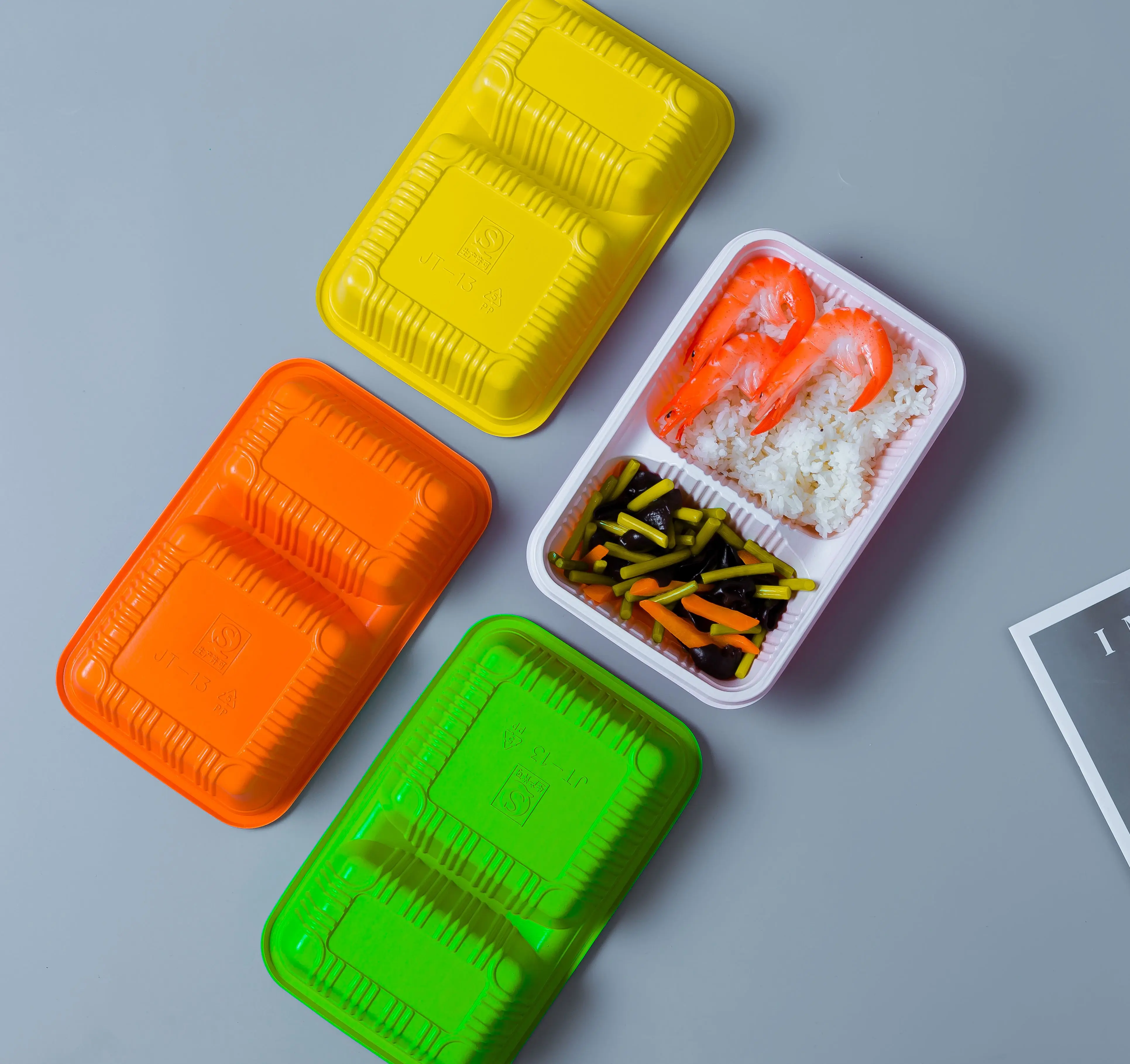 Plastic PP Food container 2 division rectangle disposable 400/250ml food packaging box