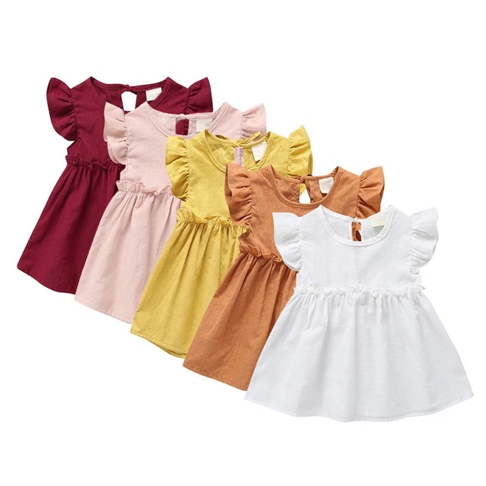Wholesale custom ruffle short sleeve baby girl dresses summer linen dress baby