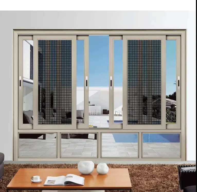Frame Sliding Window Residential Iron Double Glazed Sun Protect Window Aluminium Alloy Stainless Steel Horizontal Modern Hanging