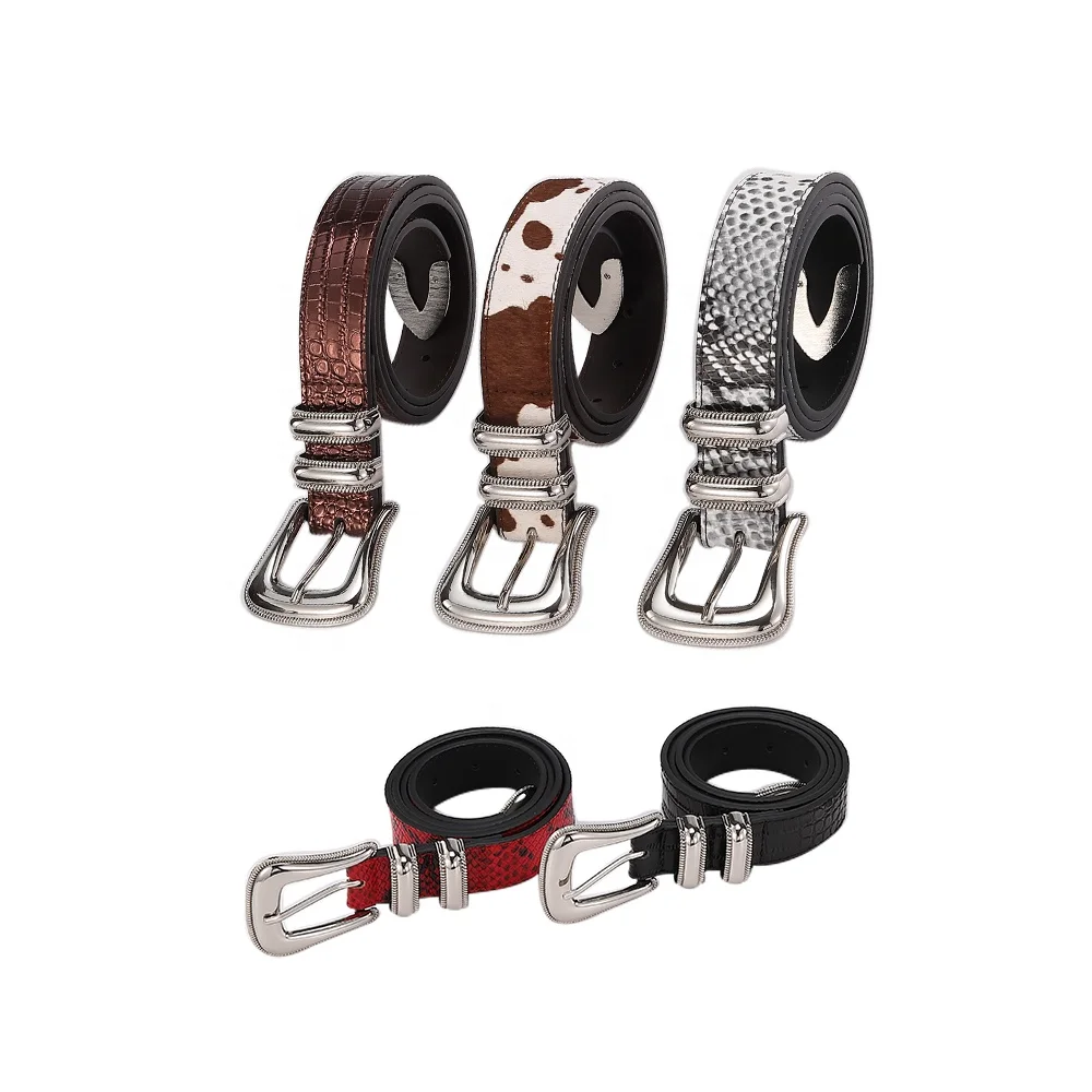 Custom Design Luxury Western Lady Cowboy Full Grain Zinc Alloy Pin Buckle Genuine Leather Strap Designer Women Belt