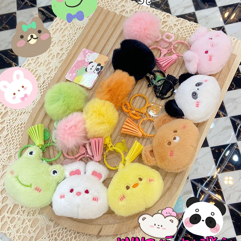 Wholesale Original Design Animals Plush Keychain Stuffed Built-In Button Interesting Bear Chick Frog Rabbit Pig Panda Key Chains