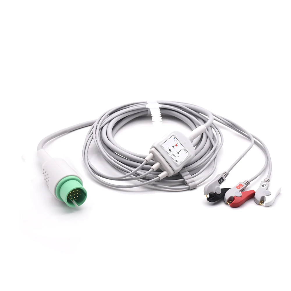 SZMIQU Spacelabs compatible direct connect ECG cable with 3 leads grabber connector AHA standard