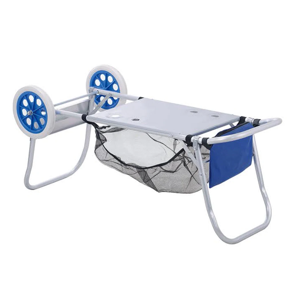 Ingenious Aluminium Sand Island Convertible Beach Cart Becoming a Beach Table With Integrated Cupholders