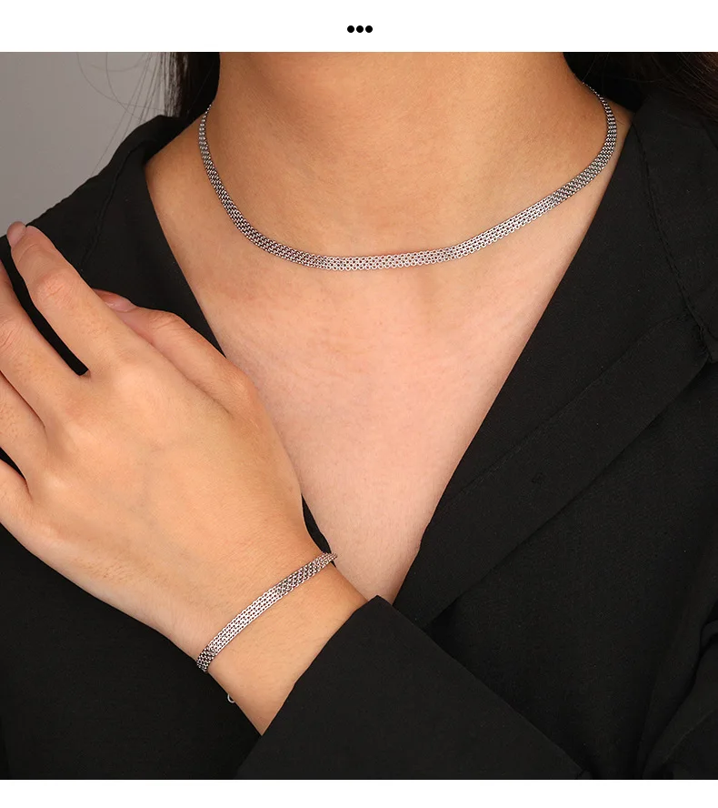 VIANRLA 925 sterling silver  Chunky Wide Chain Layering Statement Necklace