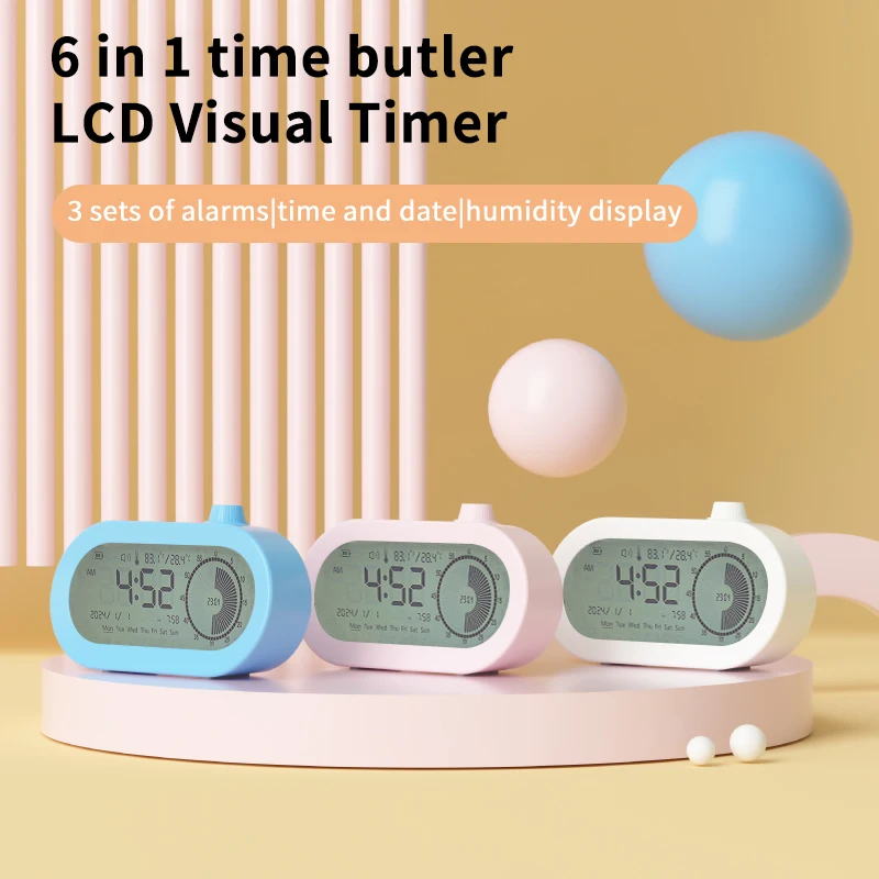 LCD digital alarm clock with visual timer temperature  calendar 12/24 hours display time recording
