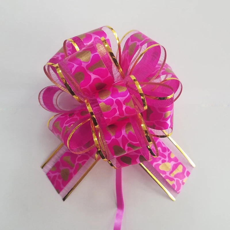 Оптовая продажа, лента из органзы с помпоном, Натяжной бант, ленточный бант для подарочной упаковки или украшения