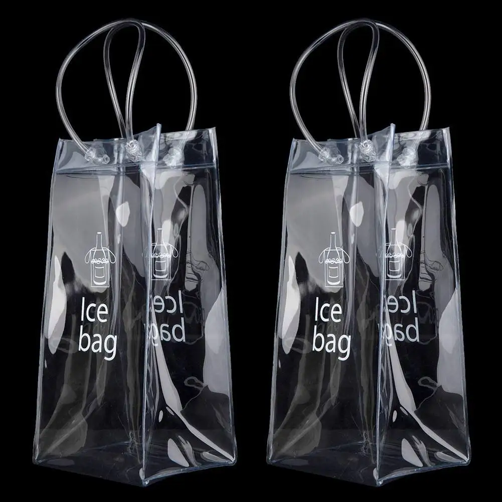 Ice Wine Bags PVC Transparent Cooler Clear Pouch Ice Bucket Wine Bottle Bag With Carry Handle Drink