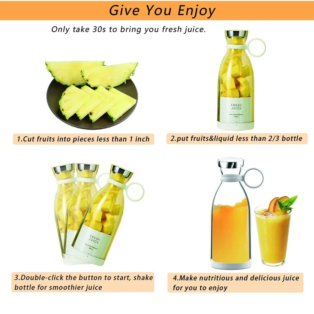 In Stock Smart Mini Juicer Bottles 350ML Household USB Rechargeable Mini Electric Mixeur De Fruit Portable Fresh Juice Blender