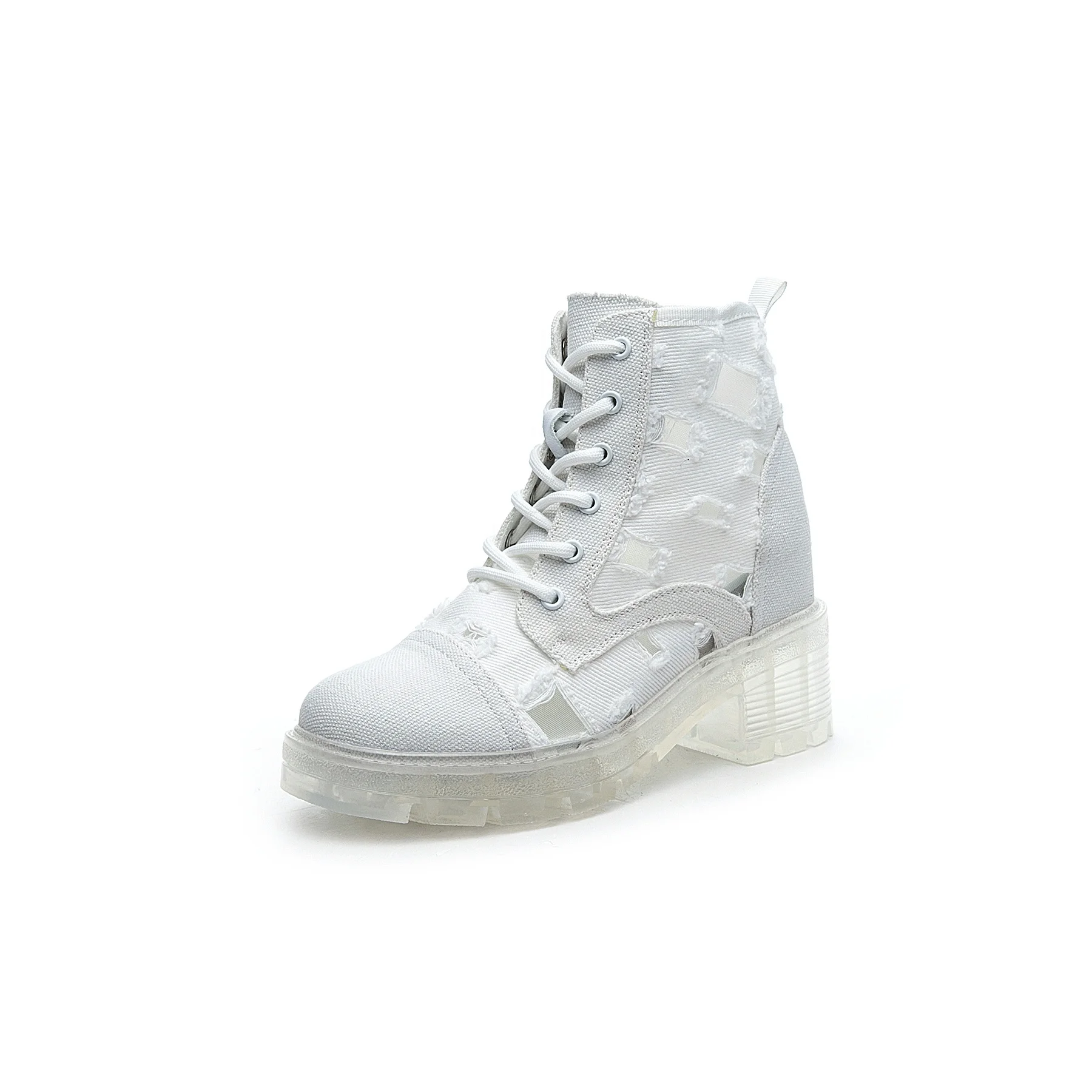 Canvas Transparent Outsole Ankle High Platform Boots Heels Boots For Ladies