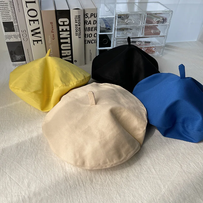 2022 summer new candy-colored berets solid color thin melon skin hat factory direct sales
