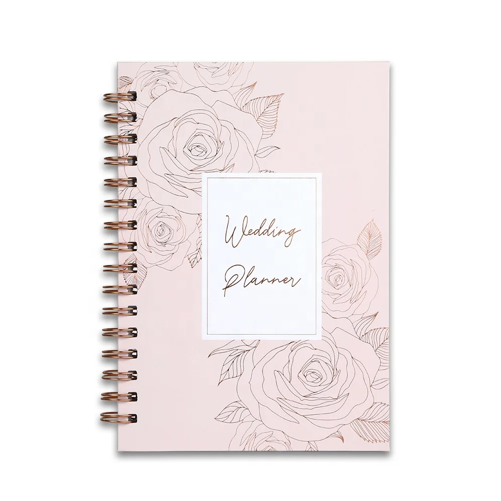 Custom Printing Luxury Spiral A5 Girl Pink Rose Gold Journal Wedding Planner And Notebooks with Gift Box Set Manufacturers