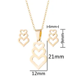 New Fashion Trend Heart-to-Heart Set Necklace Stainless Steel Heart-shaped Necklace Earrings Three-piece Jewelry Set