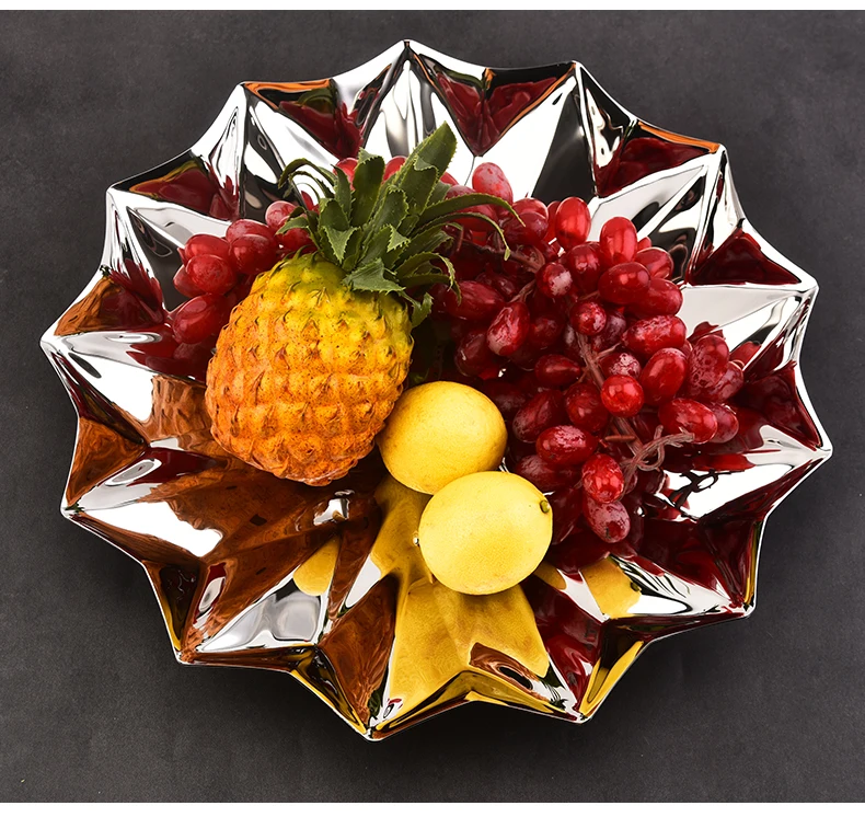 Special-interest Deco Mirror Polish Diamond Shape Stainless Steel Fruit Plate Living Dinning Room  Metal Fancy Plates