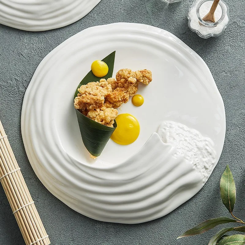 Ceramic Tableware Sea Wave Design Western Dessert Plate Can Be Customized Logo Hotel Premium Feeling Dinner Plate