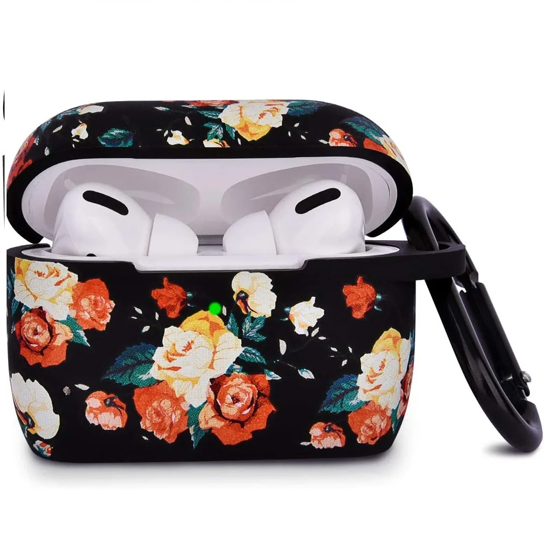 Super Discount Product Soft Silicone Fashion Cute Floral Black Rose Custom Earphone Case for Airpod Pro Silicone Case Cover