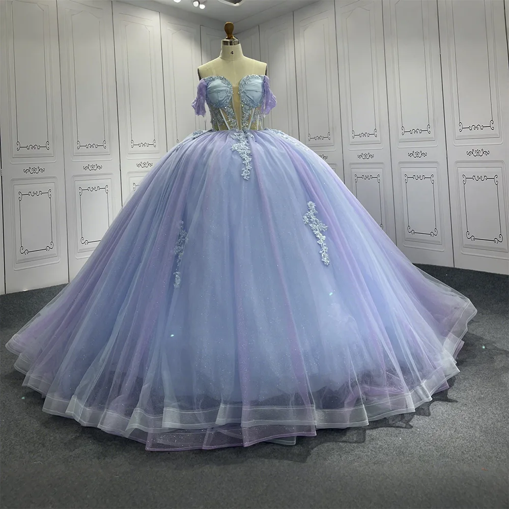 Jancember LSMU15 великолепные милые сиреневые платья с аппликацией и цветами Quinceanera