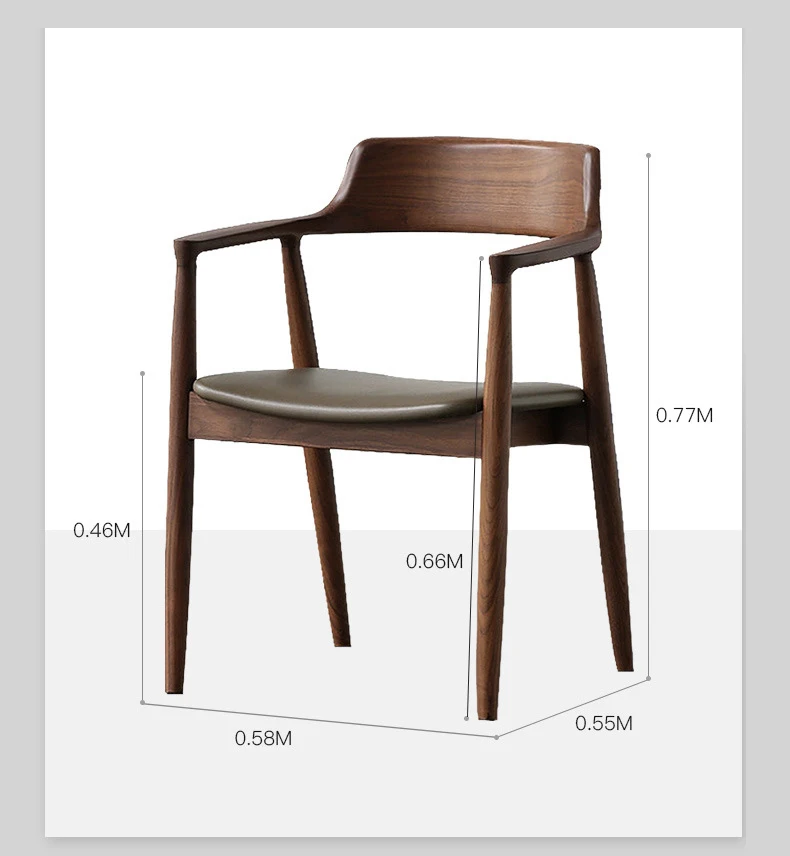 Nordic solid wood chair ash wood armrest armchair restaurant wooden dining table set