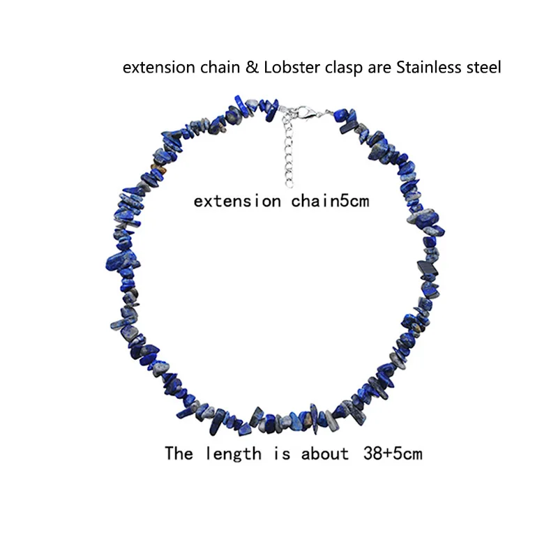 Spring Summer Irregular Rose Quartz Stone Crystal Beading Necklace Healing Gravel Gemstone Stainless Steel Choker