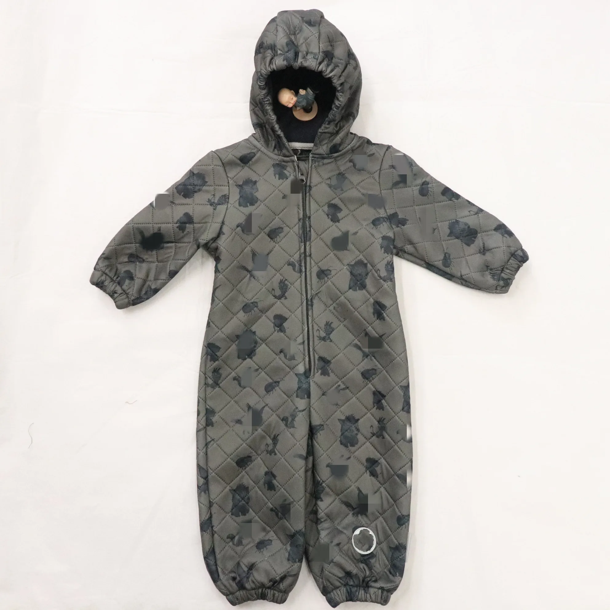 Cheap winter dark gray universal animal pattern boys clothes kids Vertical one piece romper Thermo suit padding coat indoor