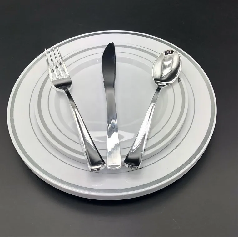 72 pcs/150 piece plastic party restaurant tableware dish gold dinnerware set wedding plates sets