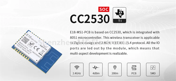 OEM ODM ZigBee RF IoT Module CC2530 E18-MS1-PCB with 2.4GHz 4dBm For Smart Home Smart Farm