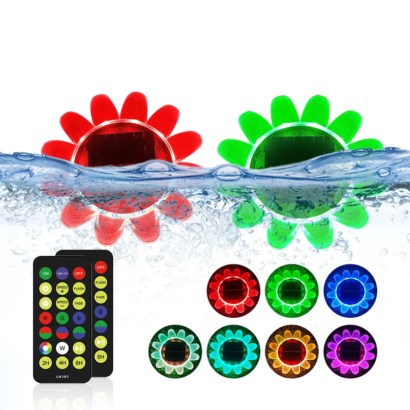  LAMHO Sunflower IP68 Waterproof Amphibious Remote Controlle RGB Floating Led Solar Swimming Pool Light Swim