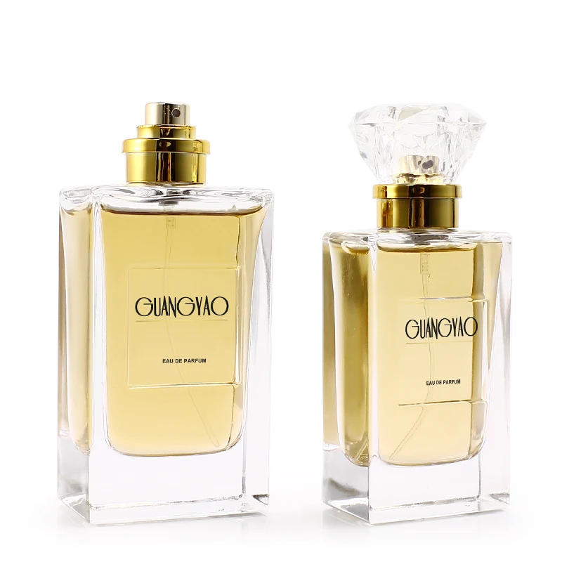 Wholesale 50ml 100ML rectangular high-quality empty perfume crystal polishing glass bottle Acrylic crystal cap