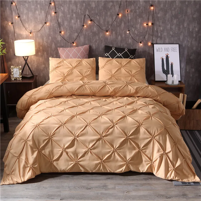 New in stock 3pcs designer luxury king size comforter sets pinch pleat pintuck duvet cover bed cover bedding set duvet cover