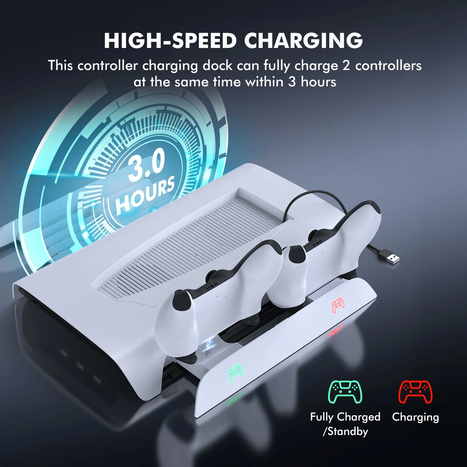 KIWIHOME Digital Vertical Stand With Cooling Fan and Dual Controller Charger For Ps5 Console