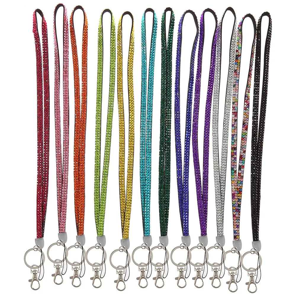 Rhinestone Neck Lanyard Retractable Strap Id Name Badge Work Card Holder Glitter Crystal Bling Reel Clip Women Keyring Keychain