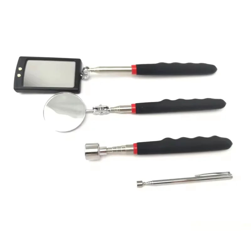 Magnetic Telescopic Pick up Tool Magnetic Pen Magnet Sticks and 360 Swivel Inspection Mirror with LED Light for Extra View