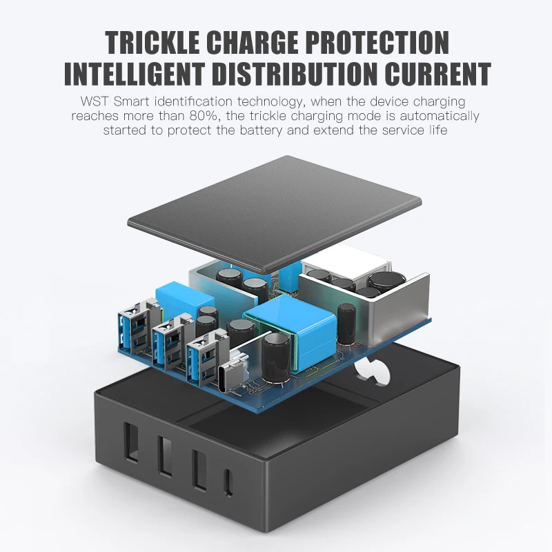 
WST New arrival 45w fast charging smart mobile phone 4 port USB desktop charger for tablet 