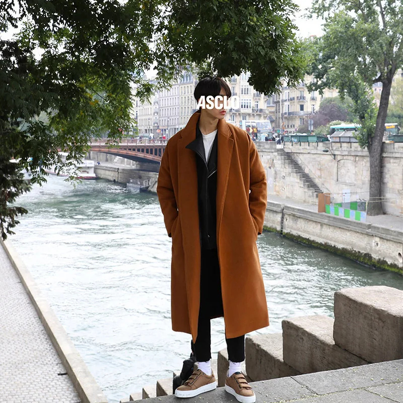 
Casual Loose Winter Fashion Long Wool Coats Turn Down Collar Solid Wool Blend Coat and Jacket Open Stitch Coat Overcoat 