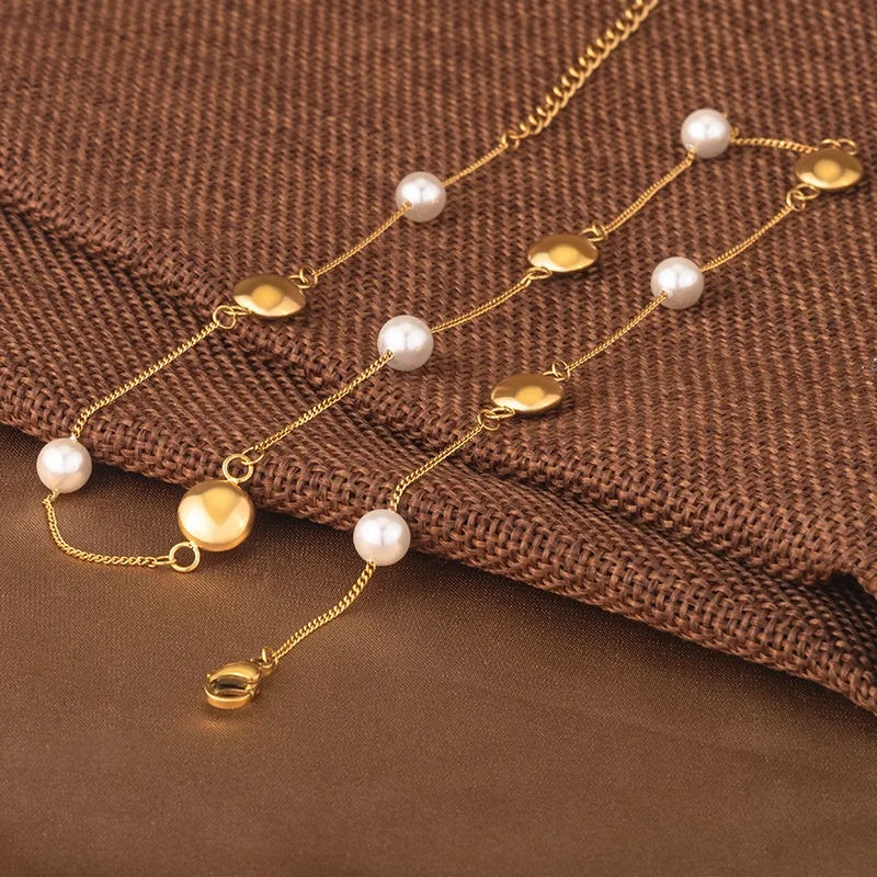 Minimalist Jewelry Stainless Steel 18K Gold Shell Pearl Satellite Chain Necklace For Women