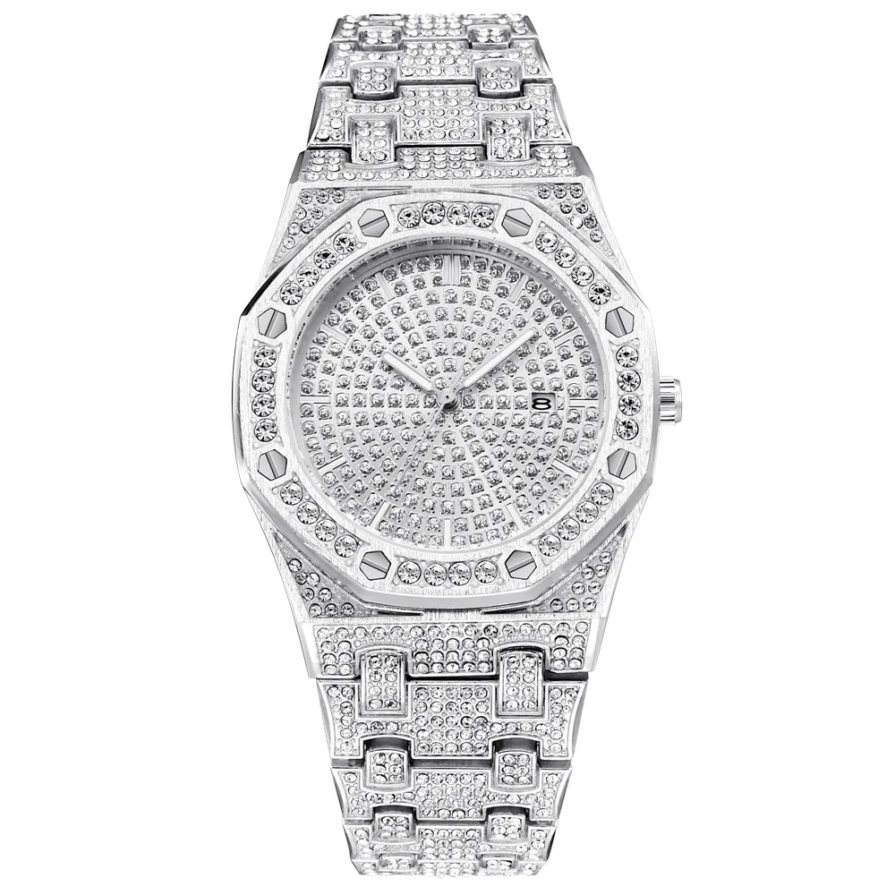 Luxury Iced Out Diamond Quartz Watch Gold HIP HOP Watches With Micro Pave Stainless Steel Watch