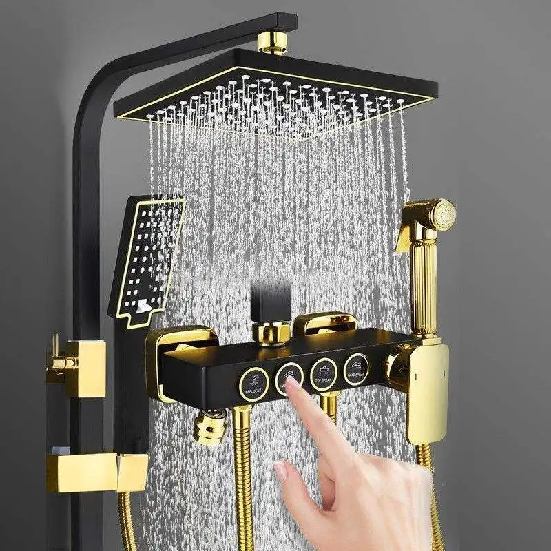 Deao Square Bathroom Shower System Senducs Black Gold Bathtub Mixer Bath Faucet Hot Cold Bathroom Tap Thermostatic Shower Set
