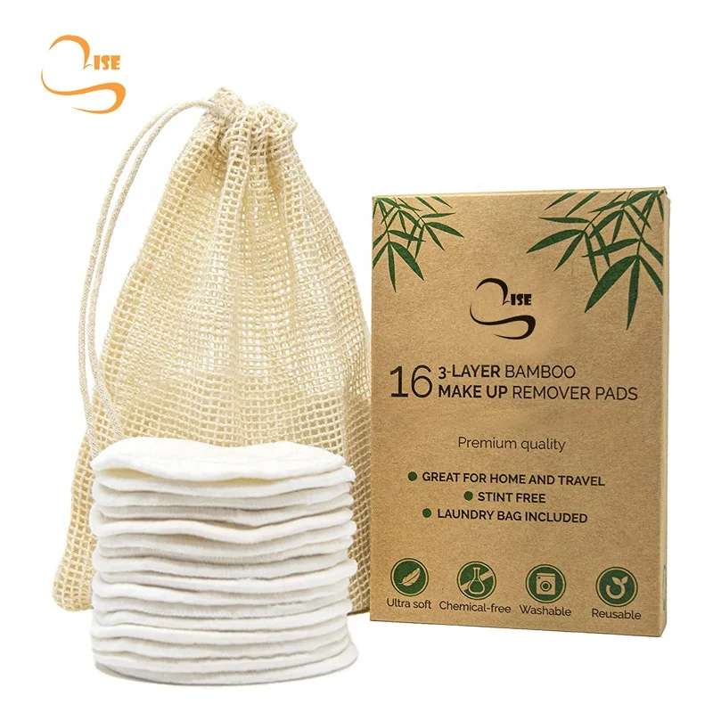 8cm Round Bamboo Terry Cosmetic Cleansing Pads Laundry Bag Set Soft Reusable Eco Friendly Make Up Remove Cloth