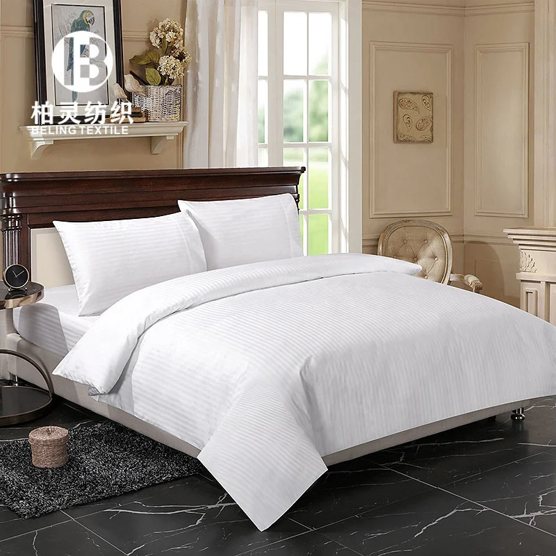300 thread count 1CM satin stripe luxury hotel bed sheets, Good Price wholesale bed sheet for high star hotel rooms
