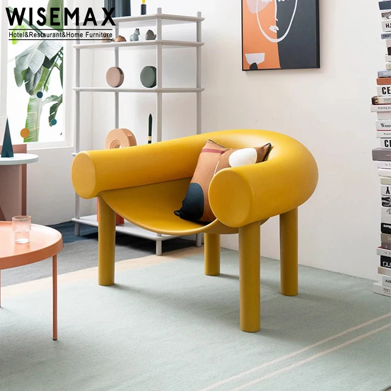 WISEMAX FURNITURE Wholesale reading room plastic chair living room furniture curved backrest horseshoe yellow leisure armchair