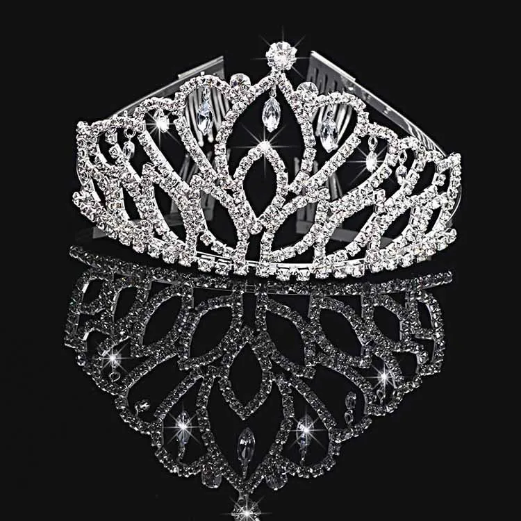 Princess Rhinestone Claw Chain Tiaras Bride Crown Head Jewelry