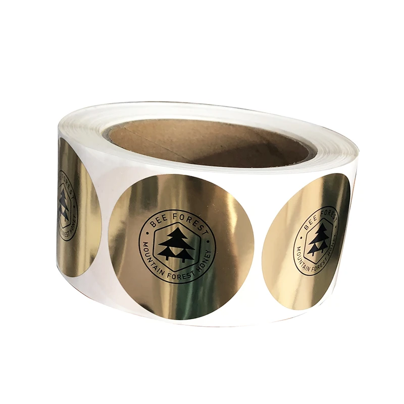 Low Moq Custom Design Self Adhesive Vinyl Labels Round Waterproof Gold Foil Roll Sticker