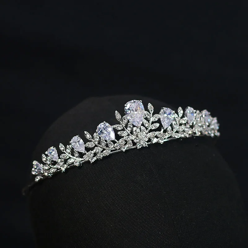 DaiMing HG08201Korean-style Zircon Alloy Bridal Tiara Leaves Flower Small Crown Wedding Dress Accessories