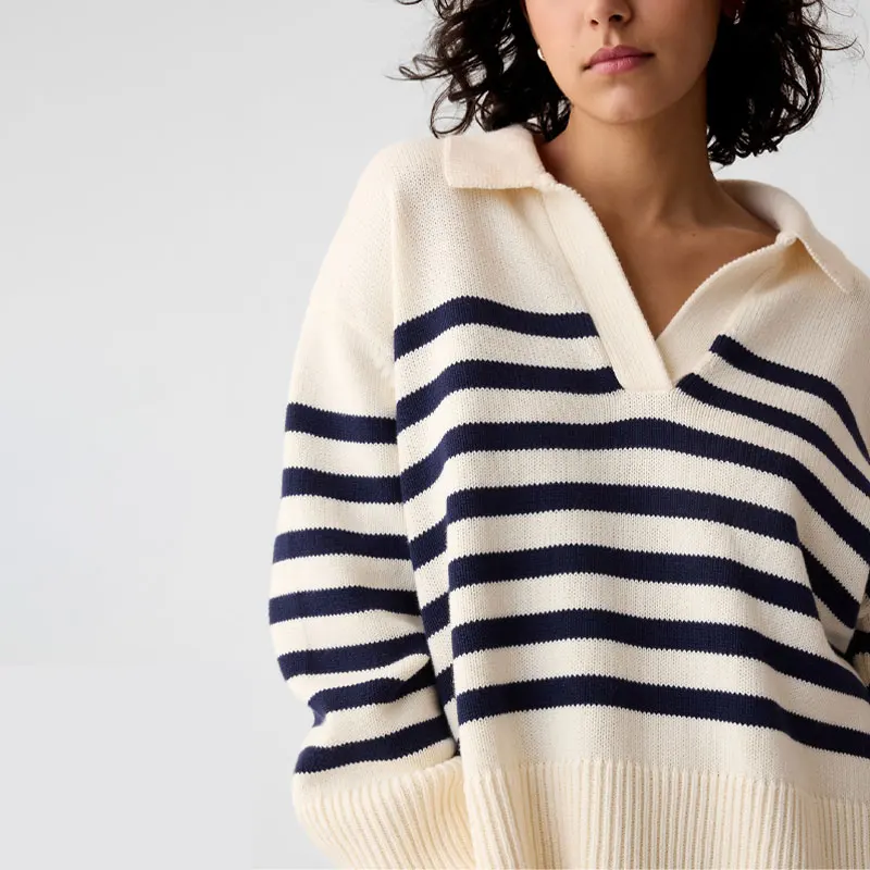 Custom Stylish Oversized Long Sleeve Ladies Stripe Sweater Knitted Sweaters for Women