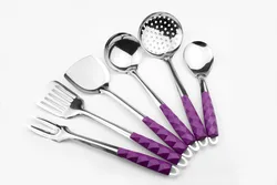 Набор кухонной утвари из нержавеющей стали с пурпурной мозаикой бакелитовой пластиковой ручкой