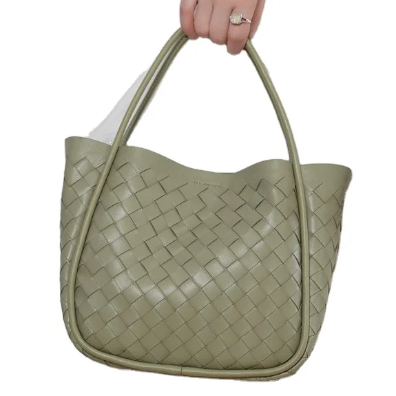 Soft sheepskin hand-woven handbag for women Luxury genuine leather large capacity shoulder bag Blank logo designer bag