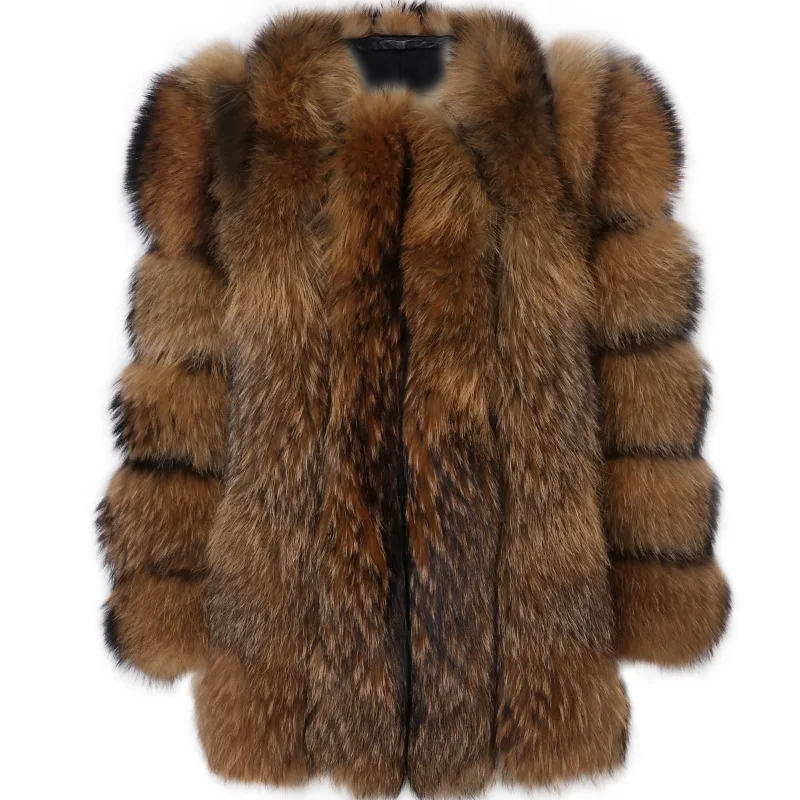 custom  Hot Sale Women Real Raccoon Dog Fur Coat Ladies Stand Collar Long Sleeve Cropped Style Natural Raccoon Fur Jacket
