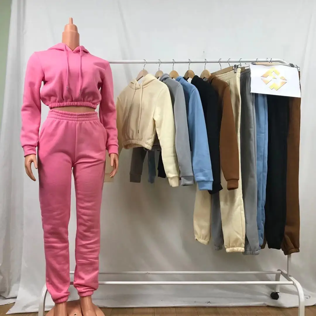 Embroidery Sweatsuit Tracksuit Set Crop Top Women Clothes Sweatpants And Hoodie Fleece Sets Jogger Two Piece Pants Set Women