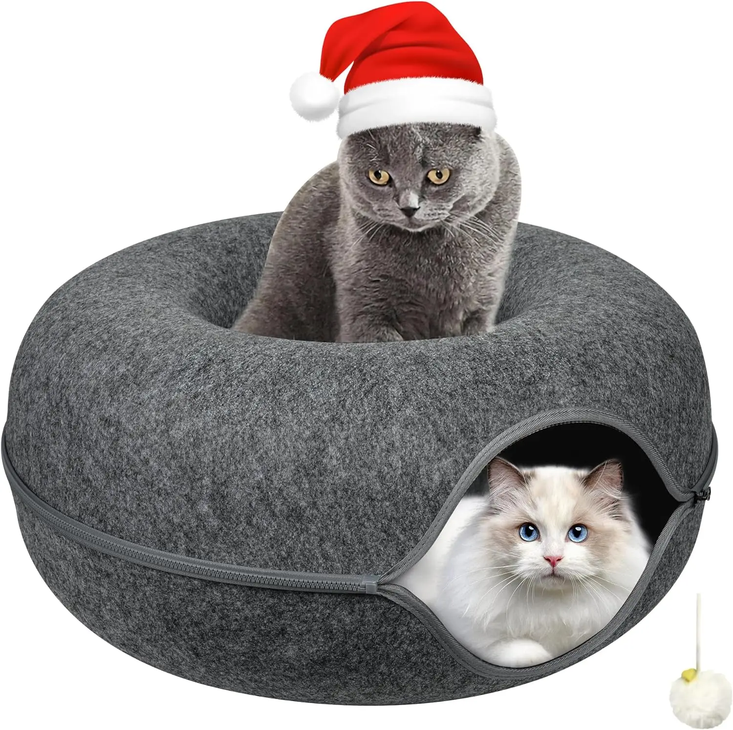 Detachable Round Felt Washable Interior Cat Play Tunnel Bed Cave For Indoor Cave For Small Dogs Pets